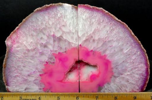 Pink (color enhanced) Agate Geode bookends