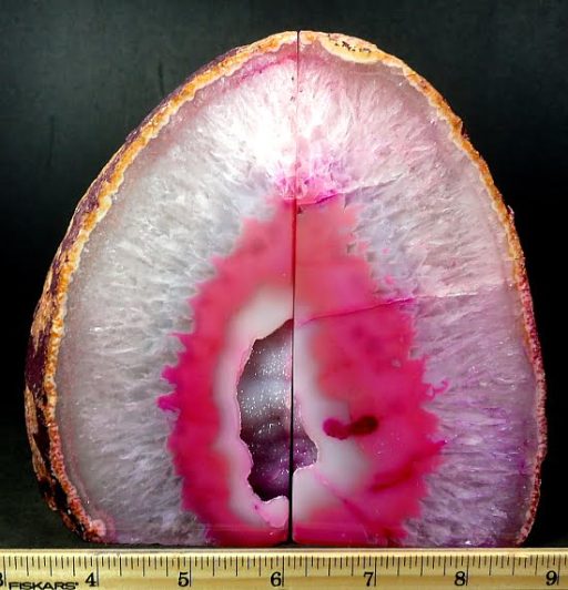 Pink (color enhanced) Brazilian Agate Geode bookends