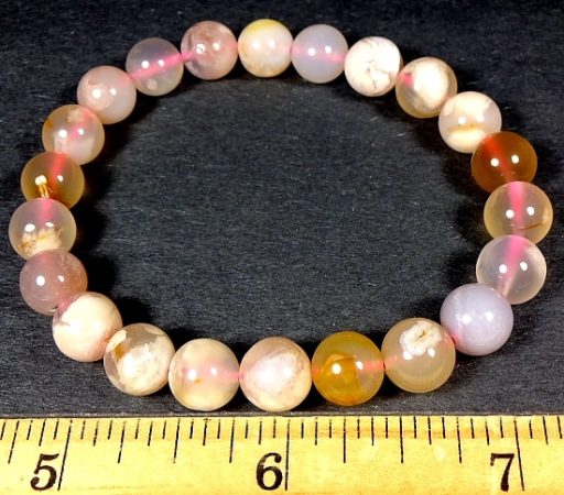 Flower Agate Round Bead Bracelet