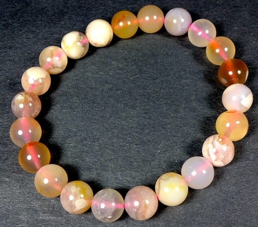 Flower Agate Round Bead Bracelet