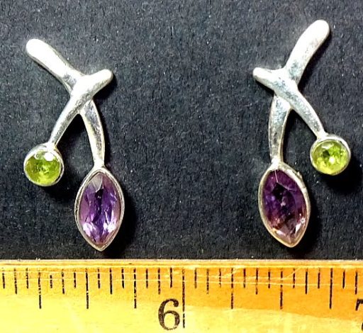 Amethyst and Peridot Earrings mounted in a Sterling Silver setting