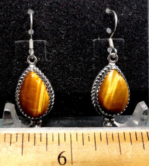 Tiger Eye Earrings mounted in a Sterling Silver setting